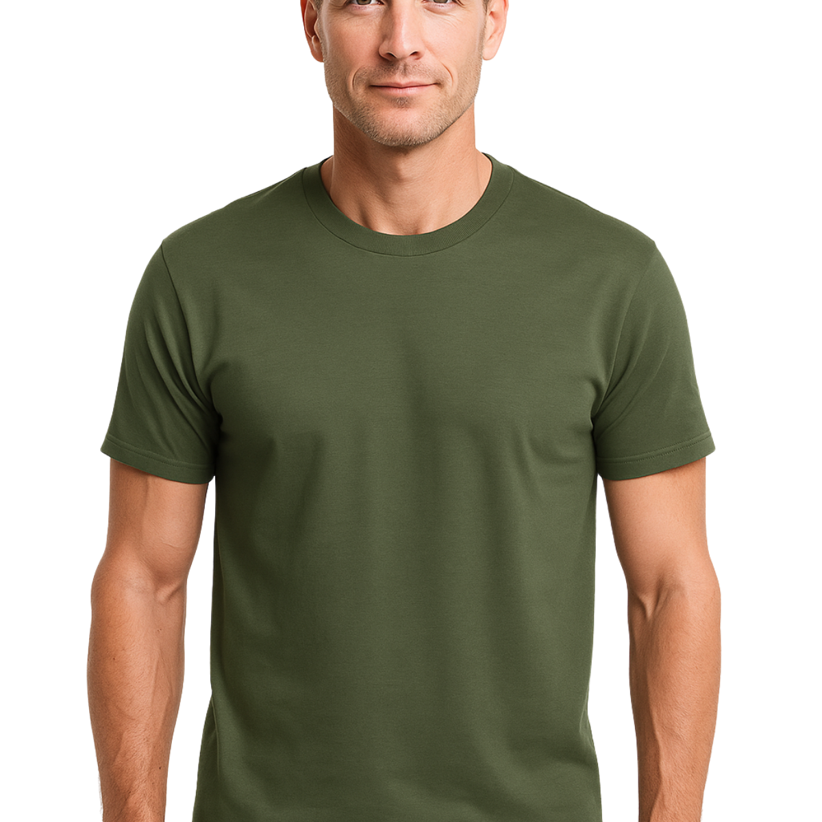 Men's Military Green Airlume Cotton Crew Neck T-Shirt